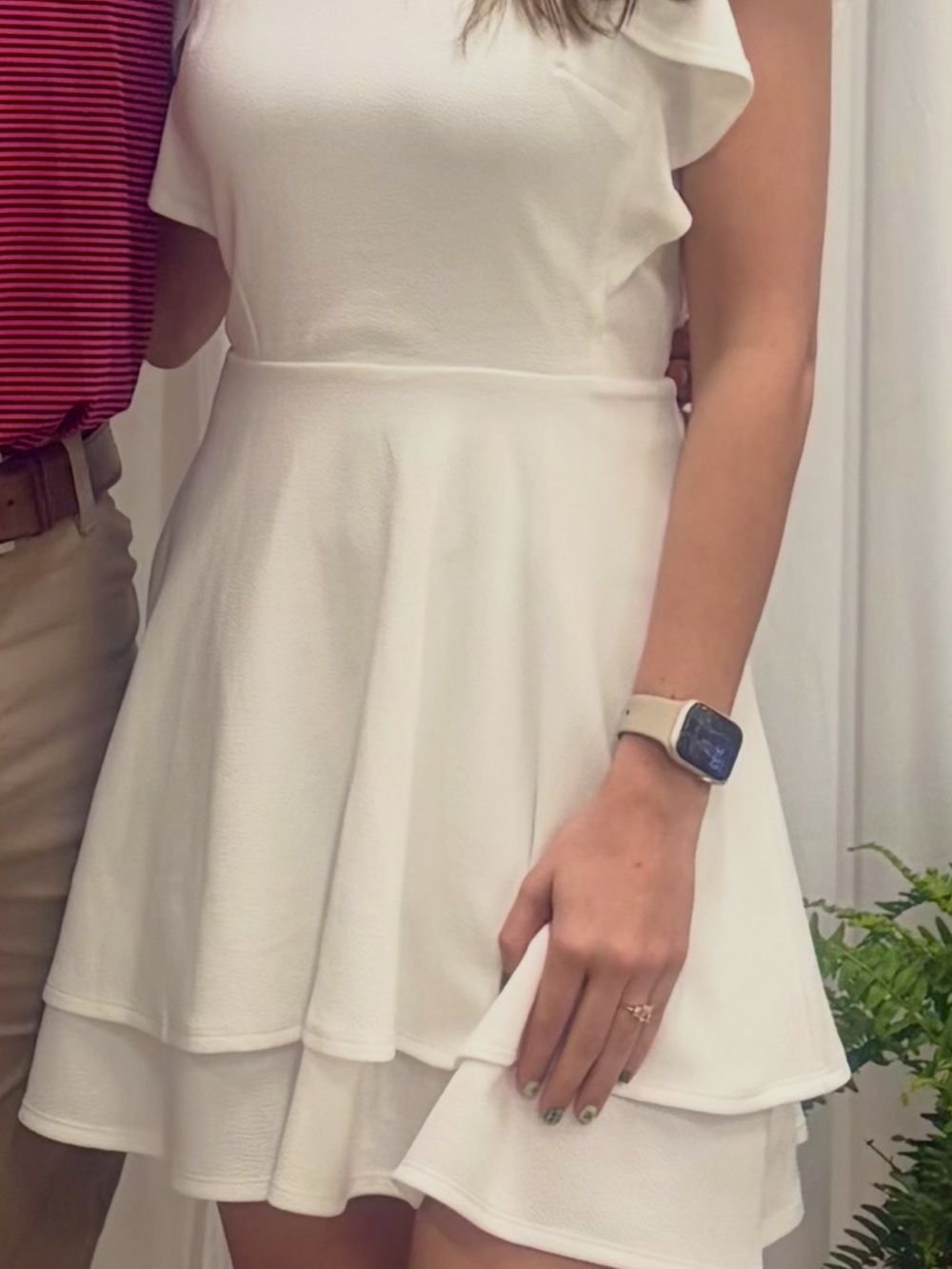 Women's White Midi Layered Flare Dress - Elegant Everyday Style